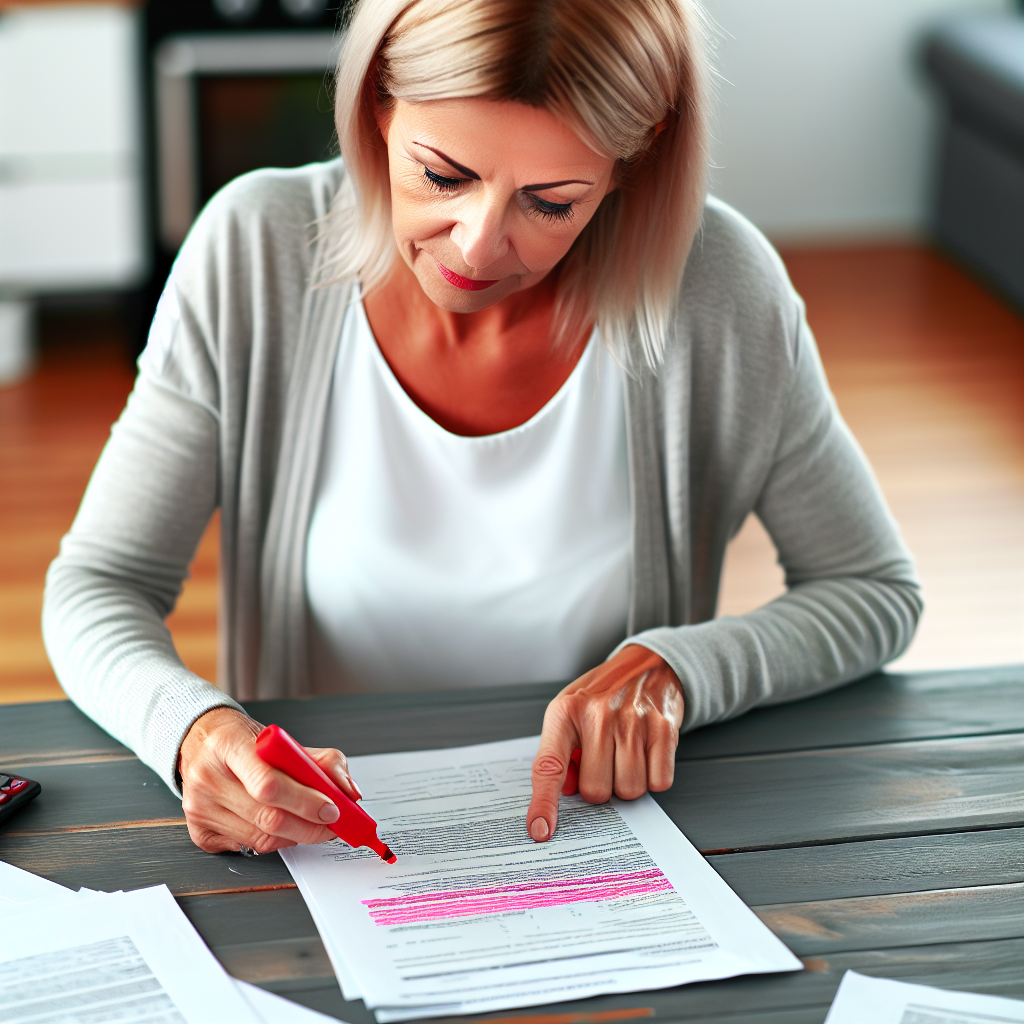 A person carefully examining their credit report, 